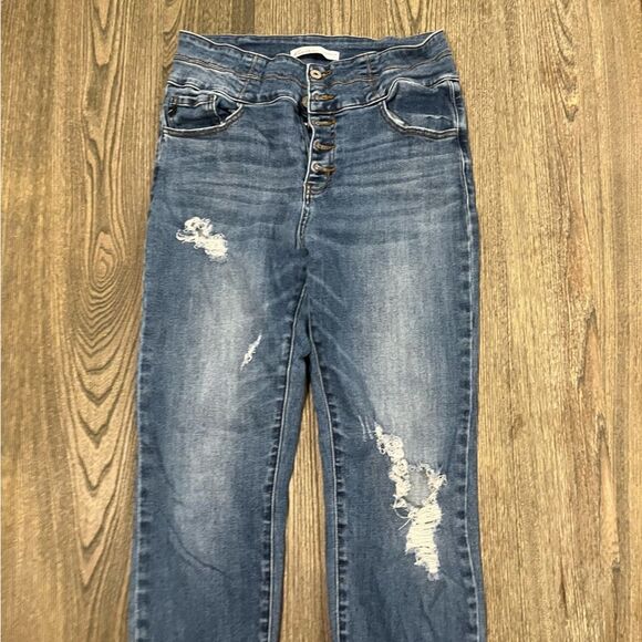 KanCan Super High Rise Dark Destructed Curvy Button Fly Skinny Jeans Size 29 - Picture 3 of 11